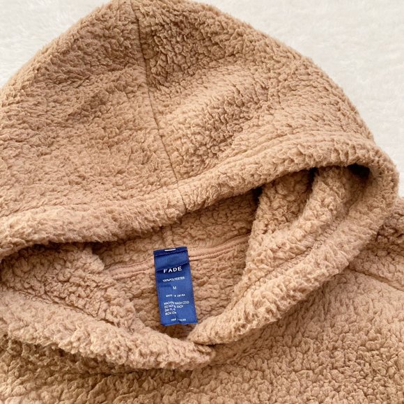 Women's Teddy Hoodie Sherpa Fleece Kangaroo Pocket, Brown, Size Medium - Picture 5 of 7